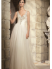 V Neckline Ivory Beaded Tulle Wedding Dress